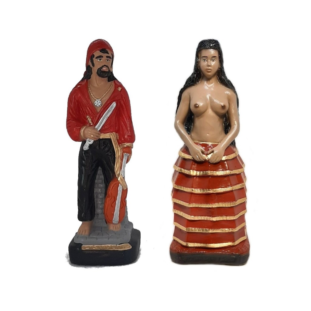 Imagem Estátua em gesso Cigano Violino E Pombagira 7 Saias Candomblé Umbanda