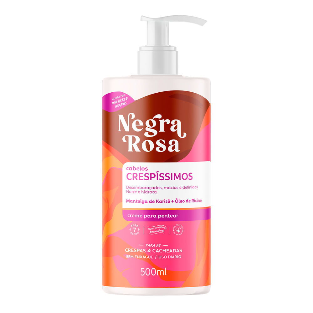 Creme para Pentear Cabelos Crespíssimos Negra Rosa Crespas e Cacheadas 500ml