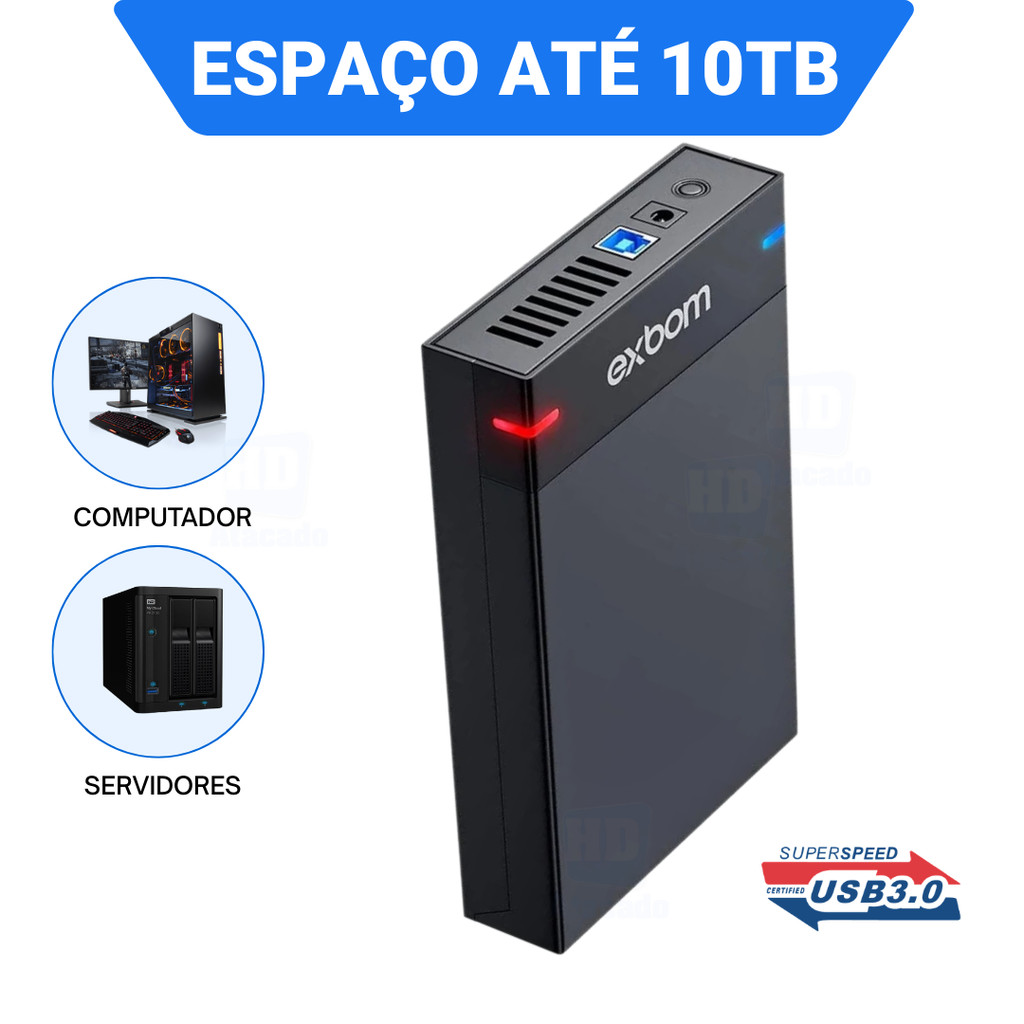 HD Externo 500GB/1TB USB 3.0 Tipo SSD 3.5" Xbox, PS4 Velocidade até 6Gbps, LED, Dissipação de Calor