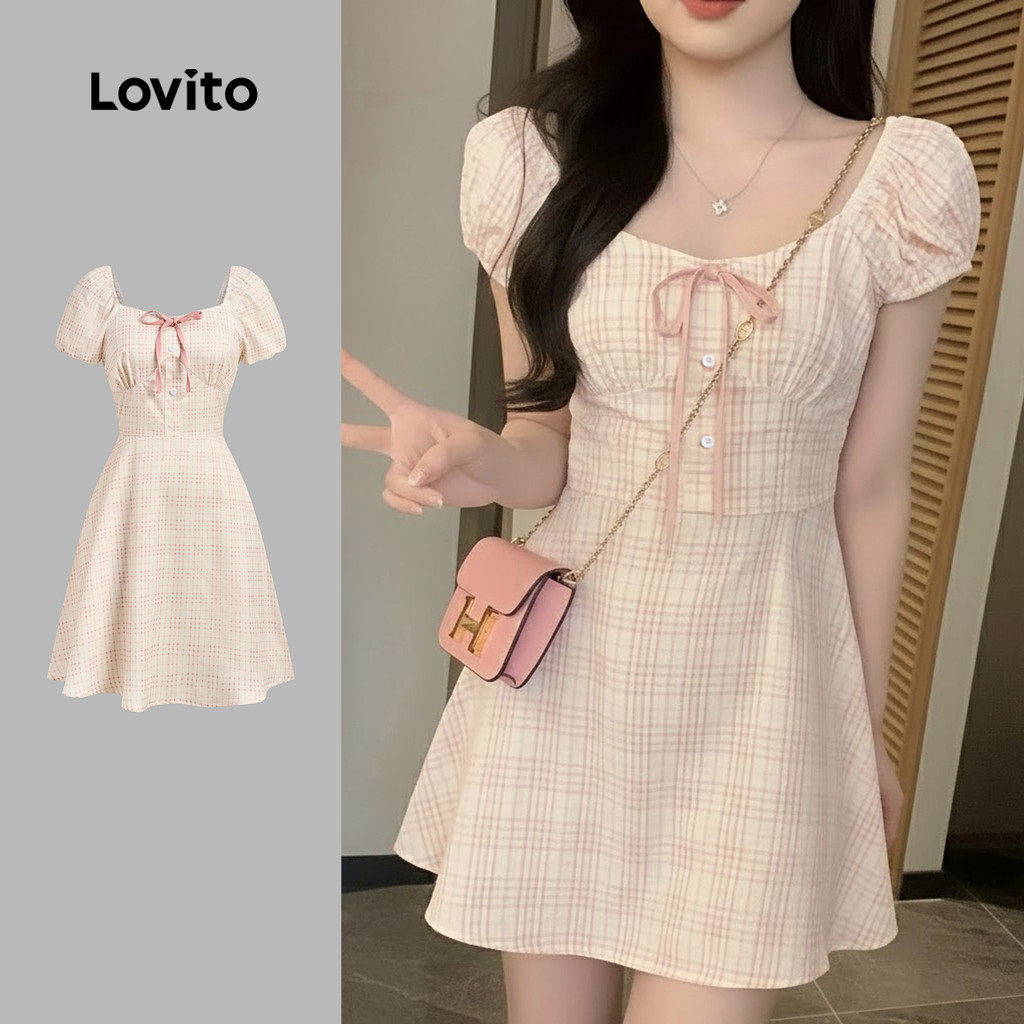 Lovito Casual Vestido com Amarração em Renda com Zíper para Primavera/verão para Mulheres L177ED390