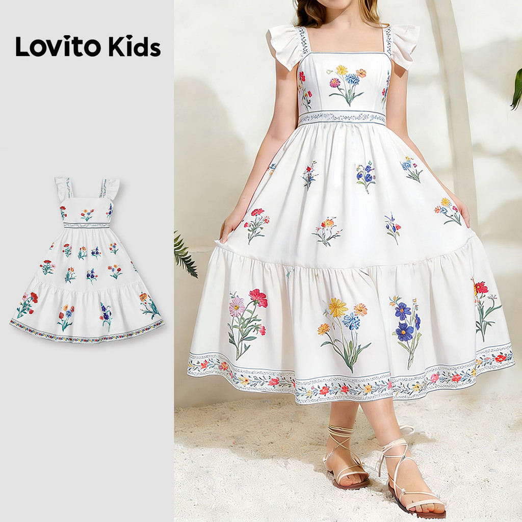 Lovito Kids  Vestido Fofo em Camadas com Babados para Menina - Vestido Primavera/Verão L180LD214 em Oferta na Shopee