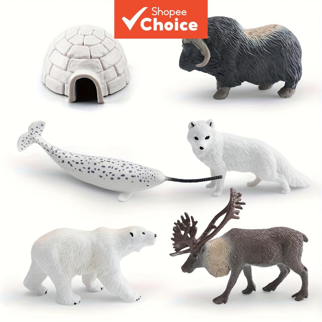 Conjunto De Figuras De Animais Árticos , Urso Polar , Almíscar , Boi , Narval , Estatuetas De Alce , Vida Selvagem Reali