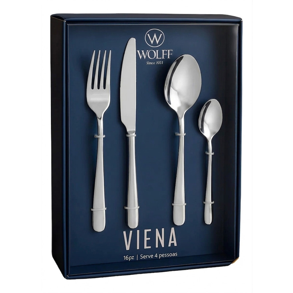 Faqueiro 16 Peças Viena Wolff em Aço Inox para 4 Pessoas com Design Elegante