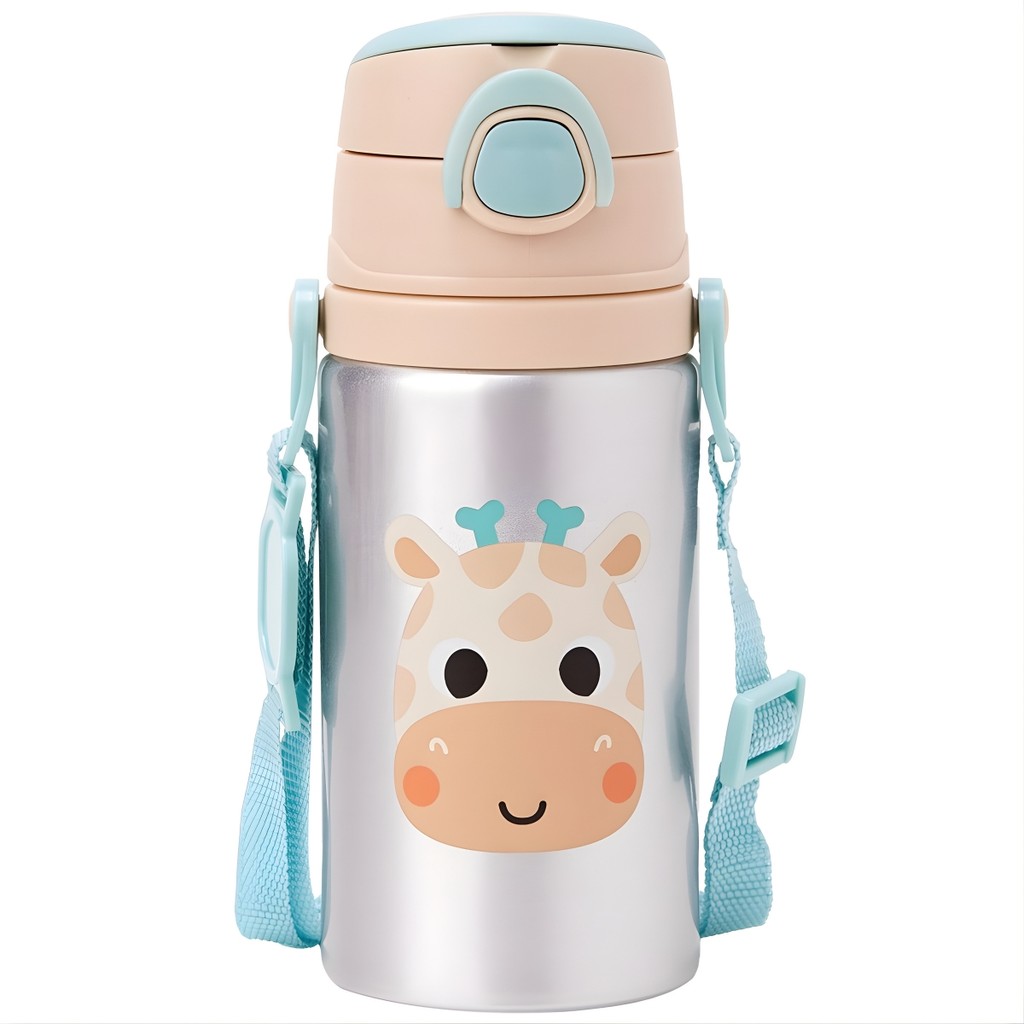 Garrafinha de Alumínio Infantil Buba Zoo Girafa Com Canudo e Alça 450 ml - Buba