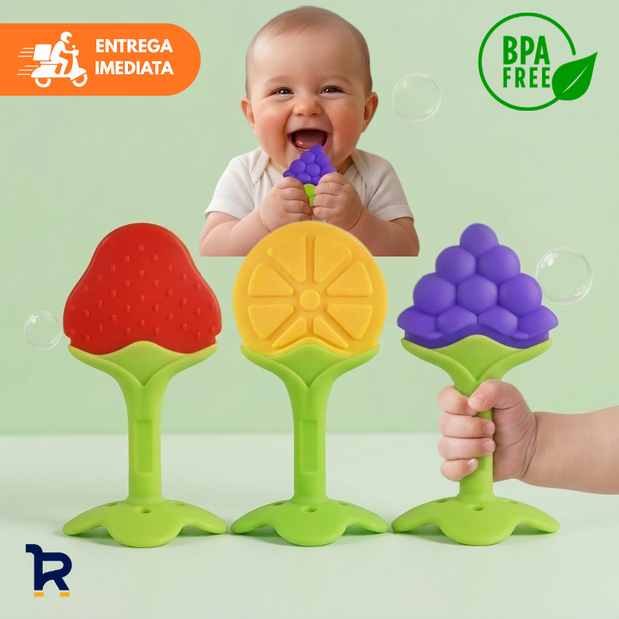 Mordedor Bebê Sensorial Frutinhas Silicone Macio Alivia Gengiva Dentição Brinquedo Dentes Textura em Oferta na Shopee