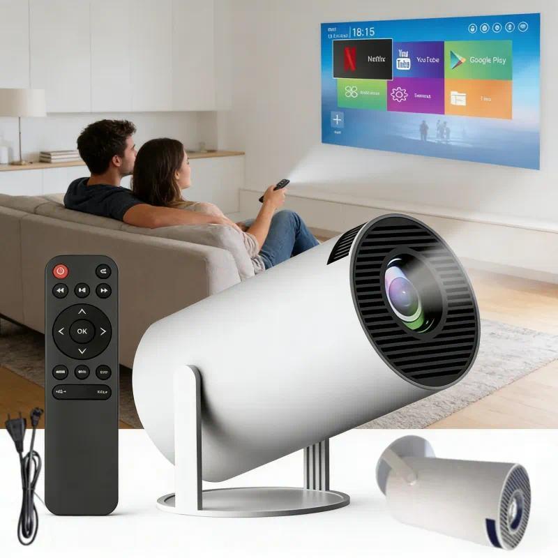 HY300pro Projetor Inteligente Tela Portátil Sem Fio 4K Com Alto-falantes Dual Banda 2.4G / 5G Cinema Em Casa