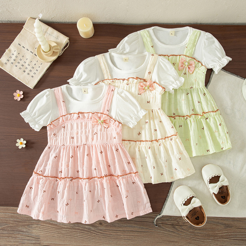 Vestido Bege De Verão Para Meninas Infantis , De Princesa Com Manga Bufante Batizado Bebês