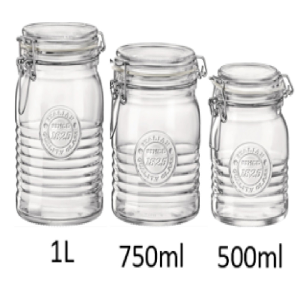 Kit 3 Potes Porta Mantimentos Hermético 1l 750ml E 500ml Bormioli Officina