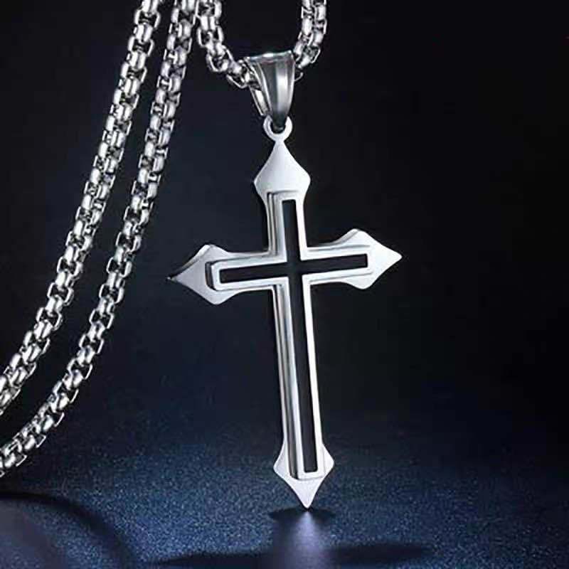 Colar Pingente Cruz Religiosa Aço Inox Hip Hop Retrô Punk Gótico Masculino Boate Festa Joia