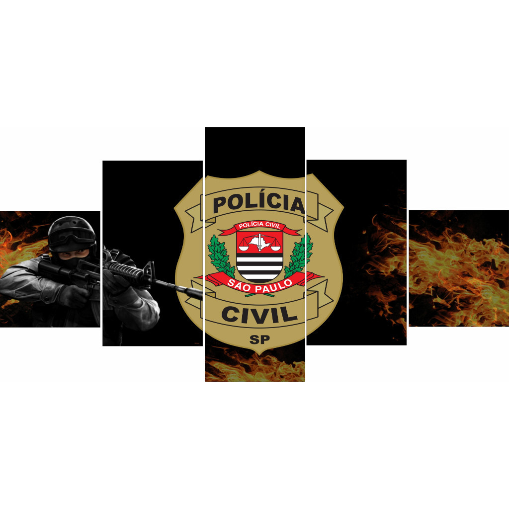 Quadro decorativo 5 peças Polícia Civil SP 90x60cm
