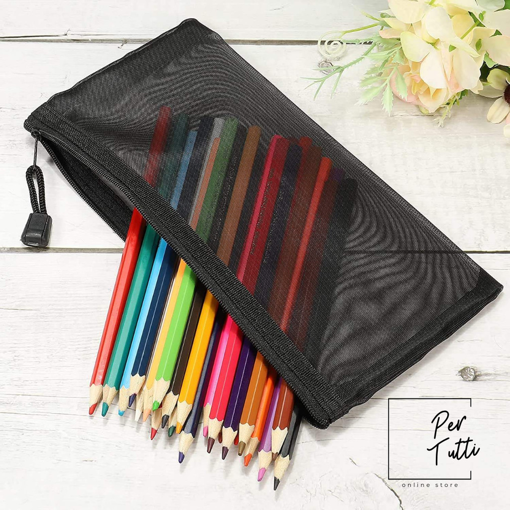 Estojo Multiuso Bolsinha Nylon Papelaria Preto Necessaire