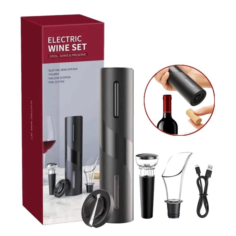 Abridor de Vinho Saca Rolha Elétrico Automático Recarregável USB Moderno para Casa Presente