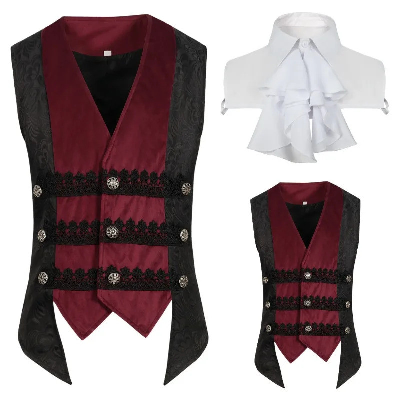 Traje De Halloween Novo Terno Gótico Vitoriano Masculino Cosplay Colete Medieval Steampunk Retalhos Jacquard