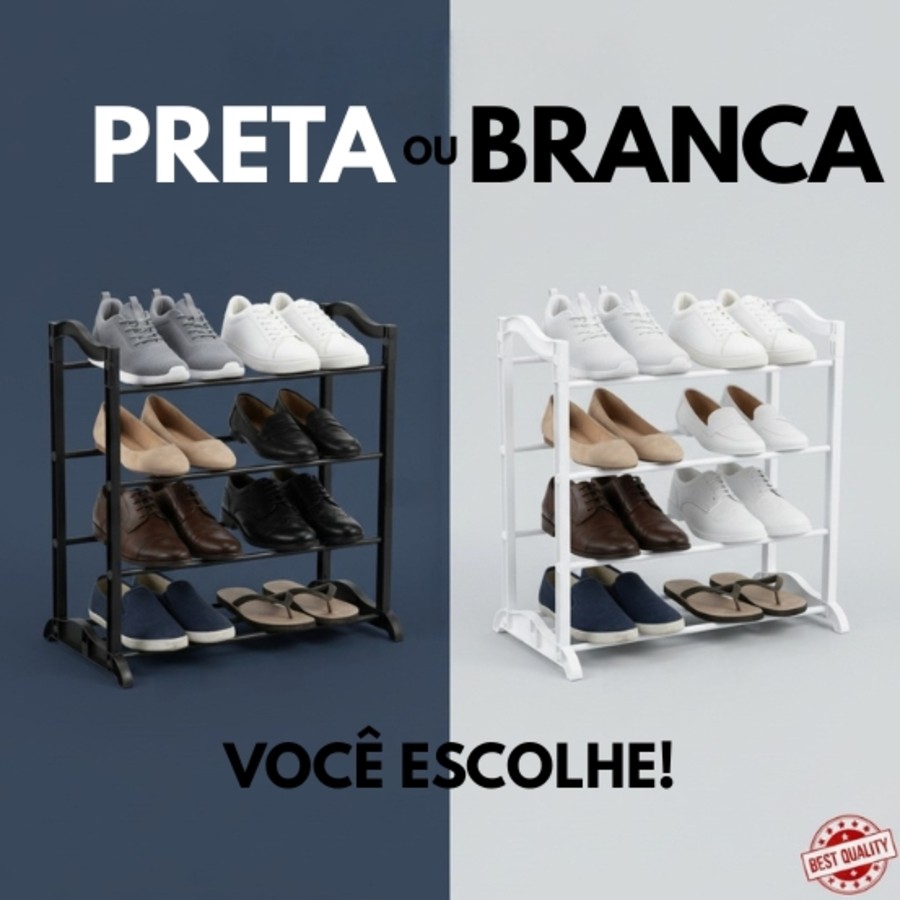 Sapateira Organizadora Multiuso Até 8 Pares Preta ou Branca 50x46 Metal Plástico Compacta Slim