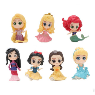 7Pcs/Set 4,5-5cm Disney Princesa Branca De Neve Mulan Rapunzel Aurora Cinderela Ariel Belle Q Versão PVC Figuras De Ação