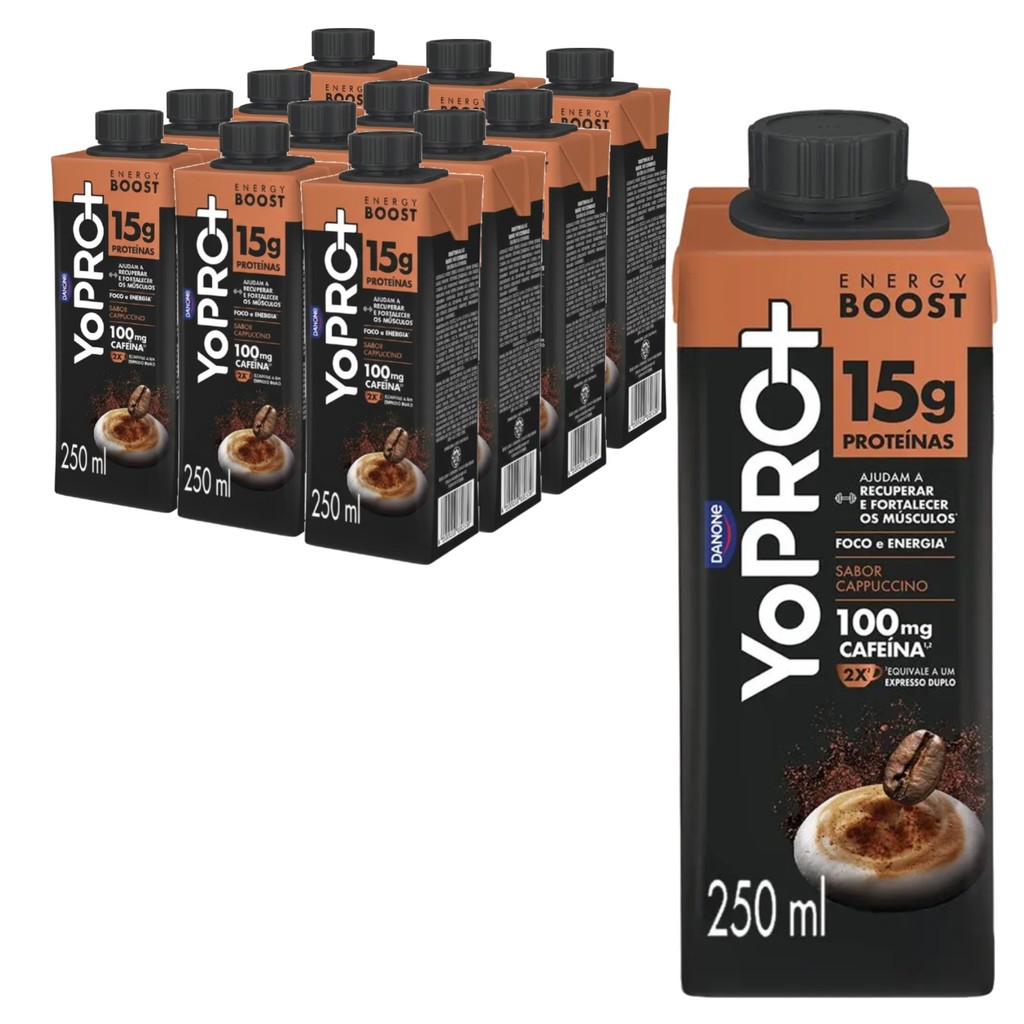 Kit 12un YoPRO UHT Energy Boost Cappuccino 250g 15g Proteína