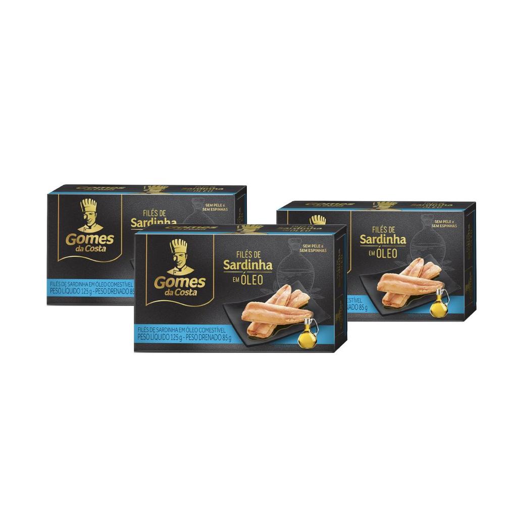 Kit 3 UN - Filés de Sardinha em Óleo - 125g - Gomes da Costa