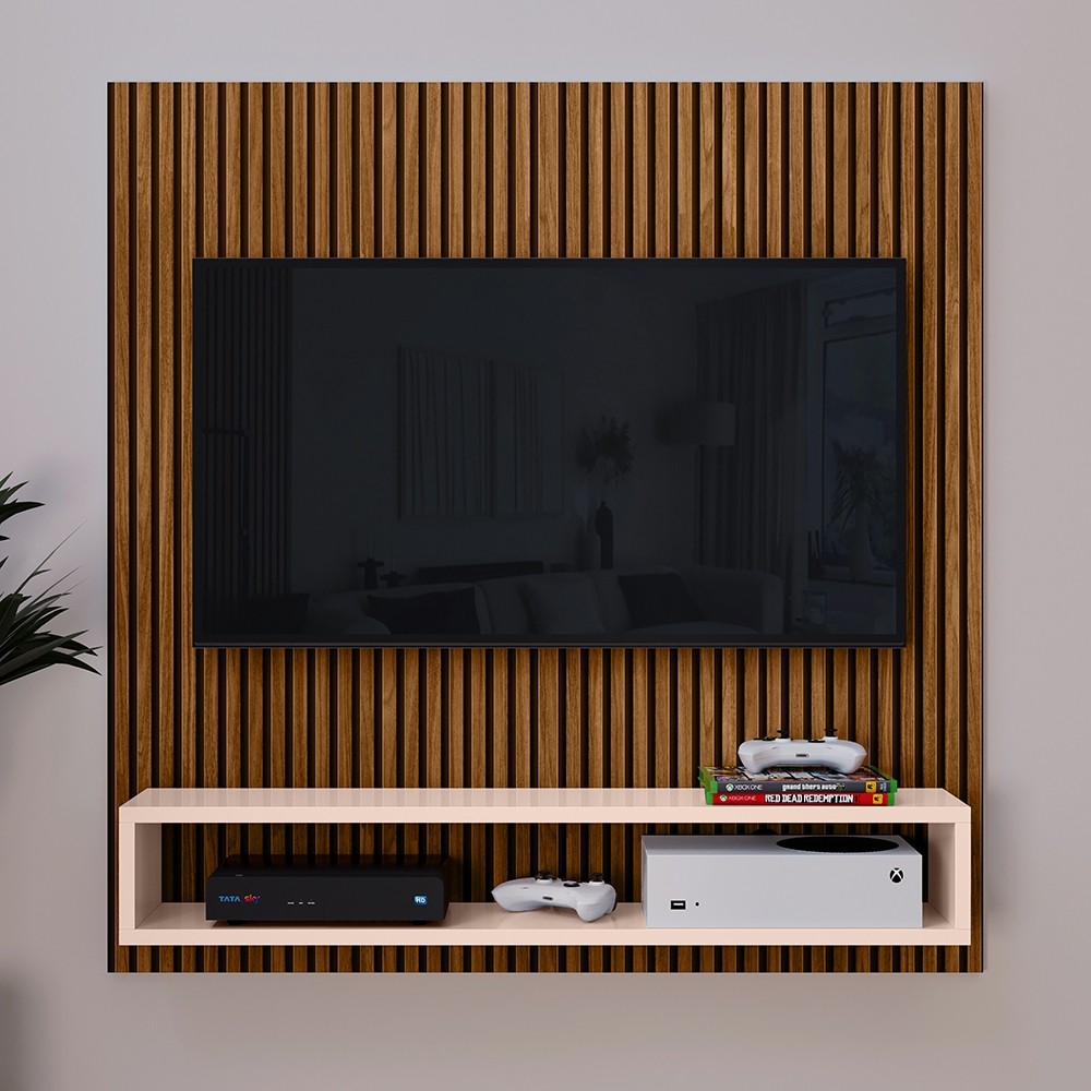 Painel Gold Para TV Até 32 Polegadas Quarto Sala Apartamento Painel Prateleira e Nicho Cor Off White em Oferta na Shopee