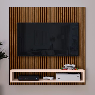 Painel Gold Para TV Até 32 Polegadas Quarto Sala Apartamento Painel Prateleira e Nicho Cor Off White em Oferta na Shopee