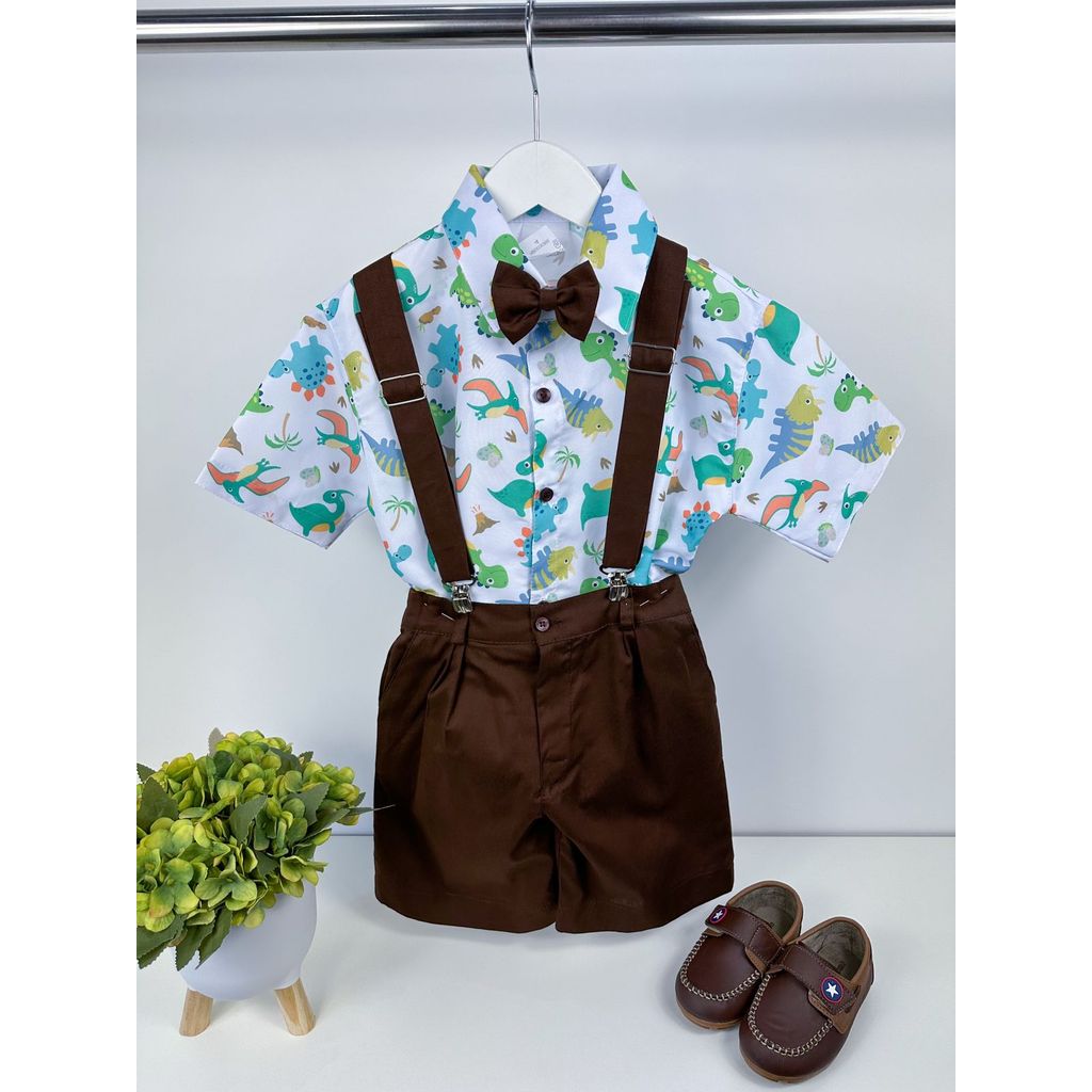 Conjunto Completo Tematico Menino Infantil Suspensorio Vermelho Dinossauro Vermelho Aniversario