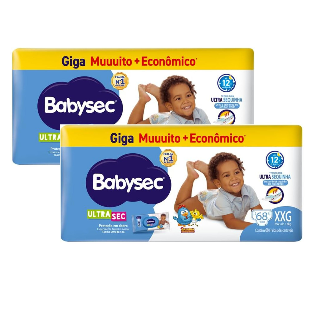 Kit 2x Fraldas Infantil BabySec Ultrasec Giga XXG Galinha Pintadinha – 68 Unidades - Conforto e Alta Absorção