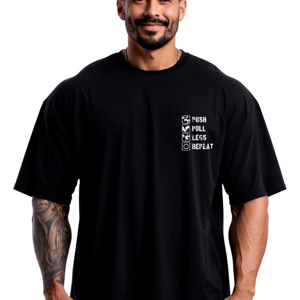 Camiseta Masculina Oversized Algodão Treino Academia Musculação Preta Camisa Over Estampada Gym