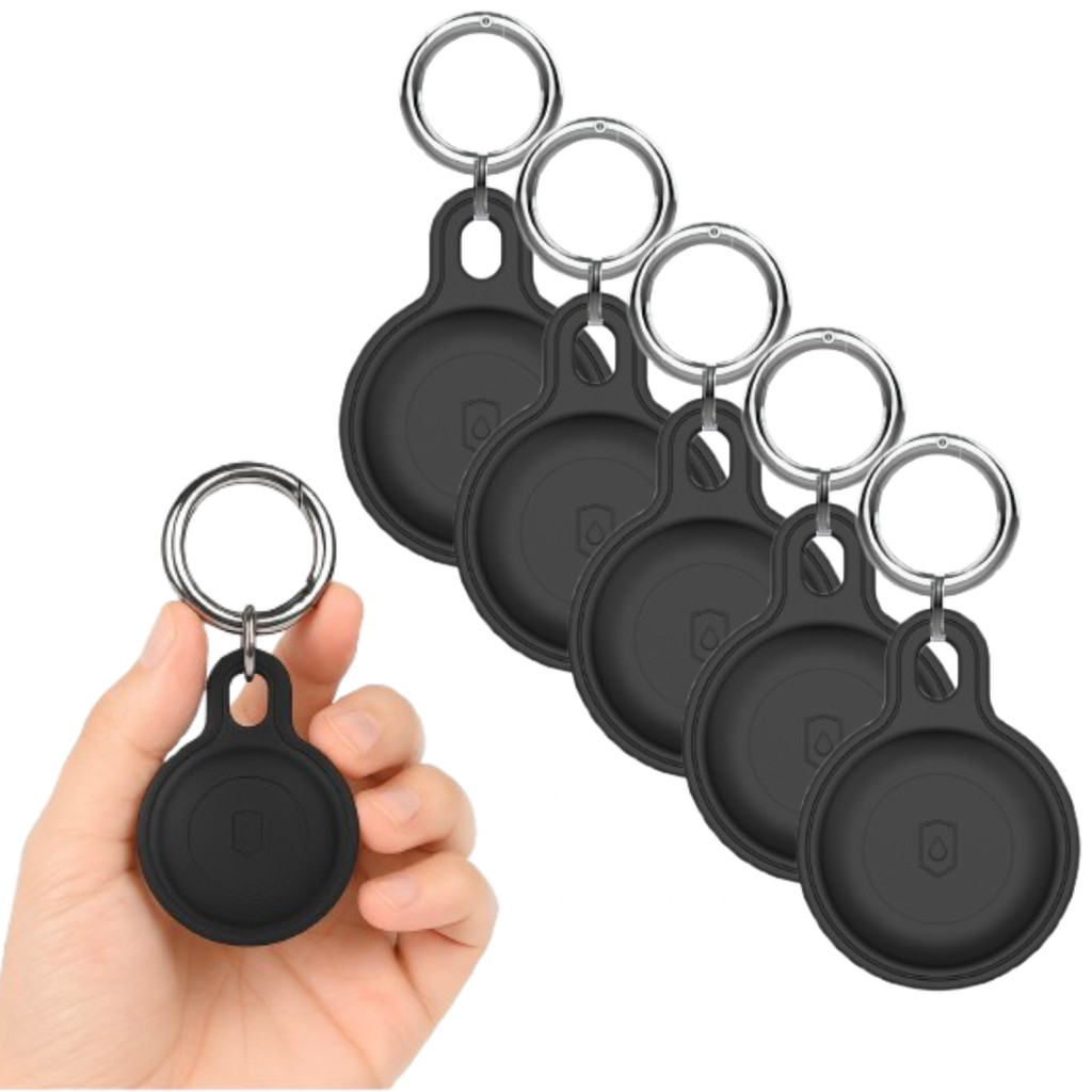 Kit 5 Capa Silicone Premium Para Apple Airtag Chaveiro Impermeável Case Preto Protege Á Prova D'agua