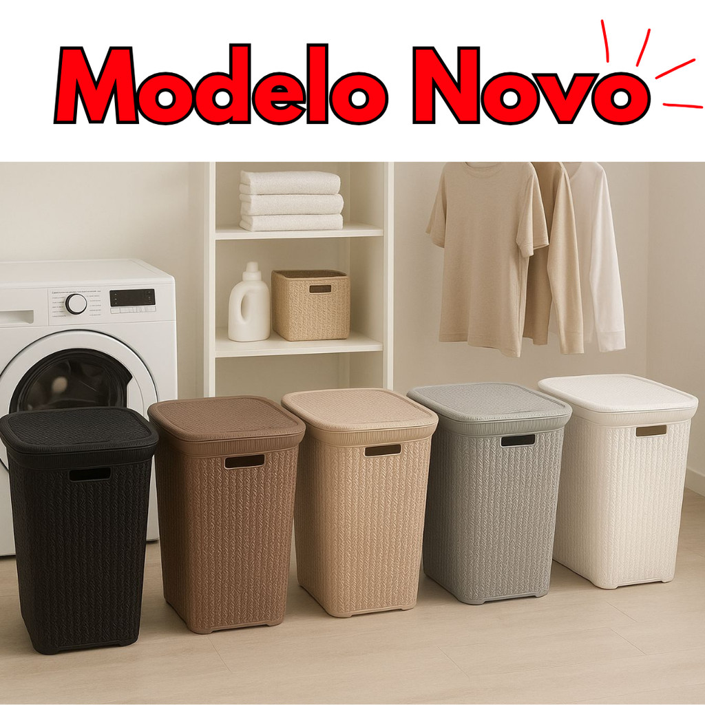 Cesto Telado Rattan 50 Litros Com Tampa Premium Casa Escritório em Oferta na Shopee