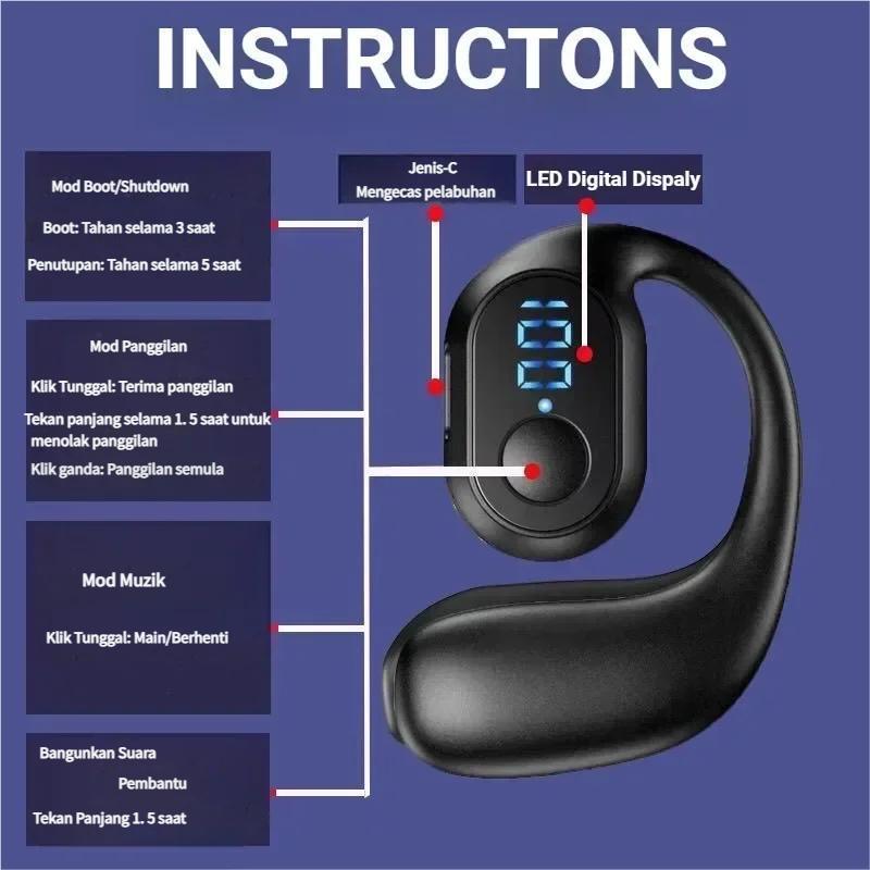  Fones de Ouvido Auricular Preto Fones de Ouvido Auricular Abertos à Prova d'Água Fones de Ouvido Esportivos Bluetooth
