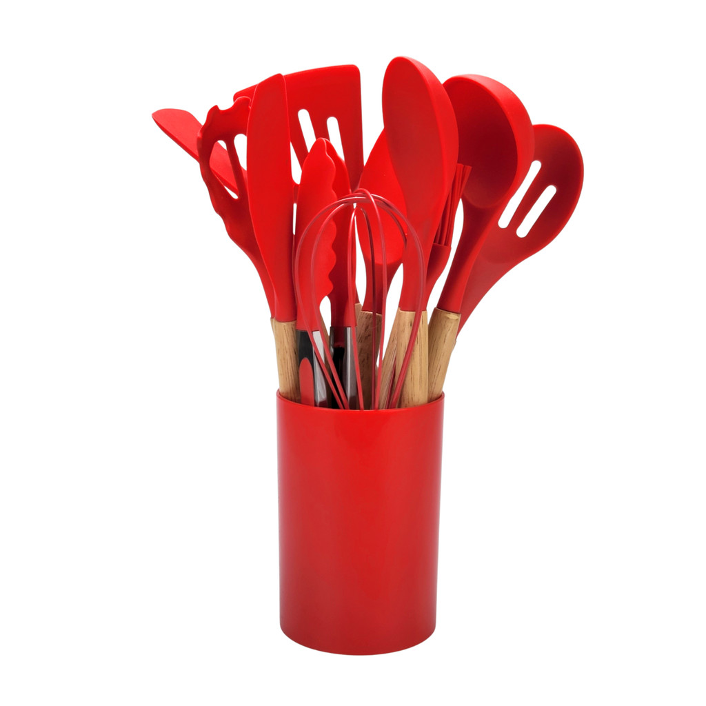 Kit 12 Peças Utensílios de Cozinha Premium Silicone & Madeira em Oferta na Shopee