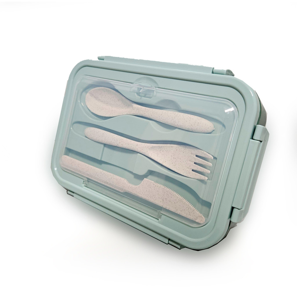 Marmita Termica Lancheira Inox Pote Divisoria Garfo Colher - Verde
