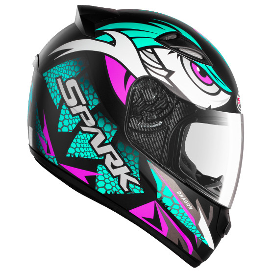 Capacete Fechado Moto Ebf New Spark Dragon Esportivo Preto Fosco Azul Tiffany Com Narigueira