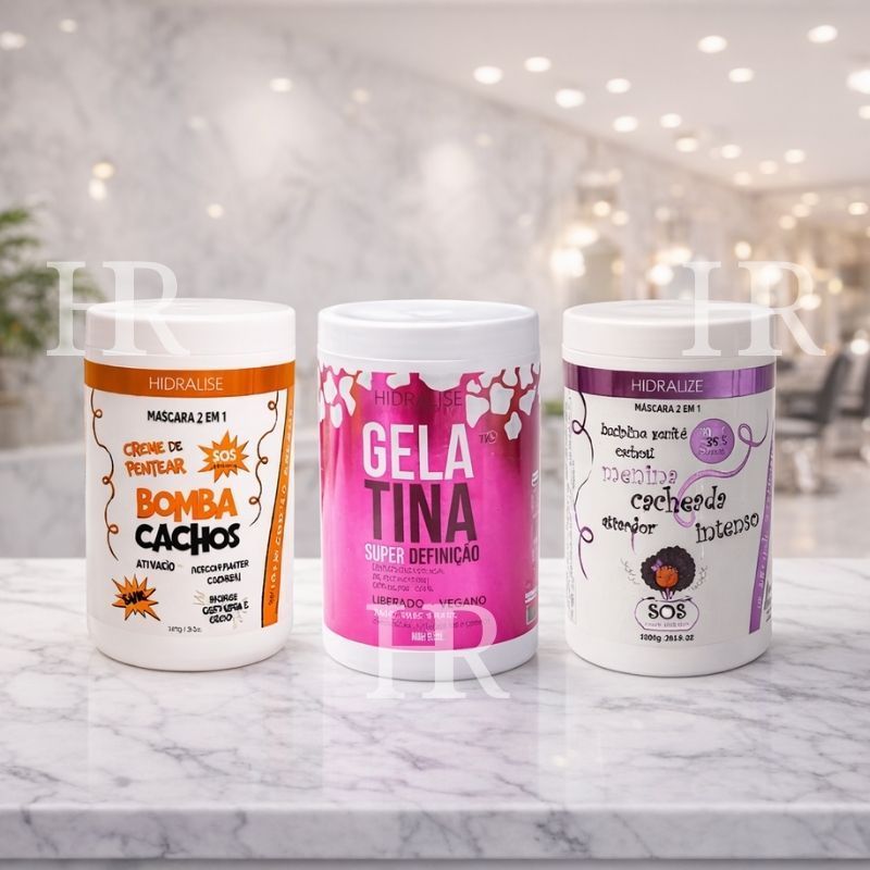 Kit com 3 Máscaras 1kg Bomba Cachos + Gelatina Super Definição + Menina Cacheada