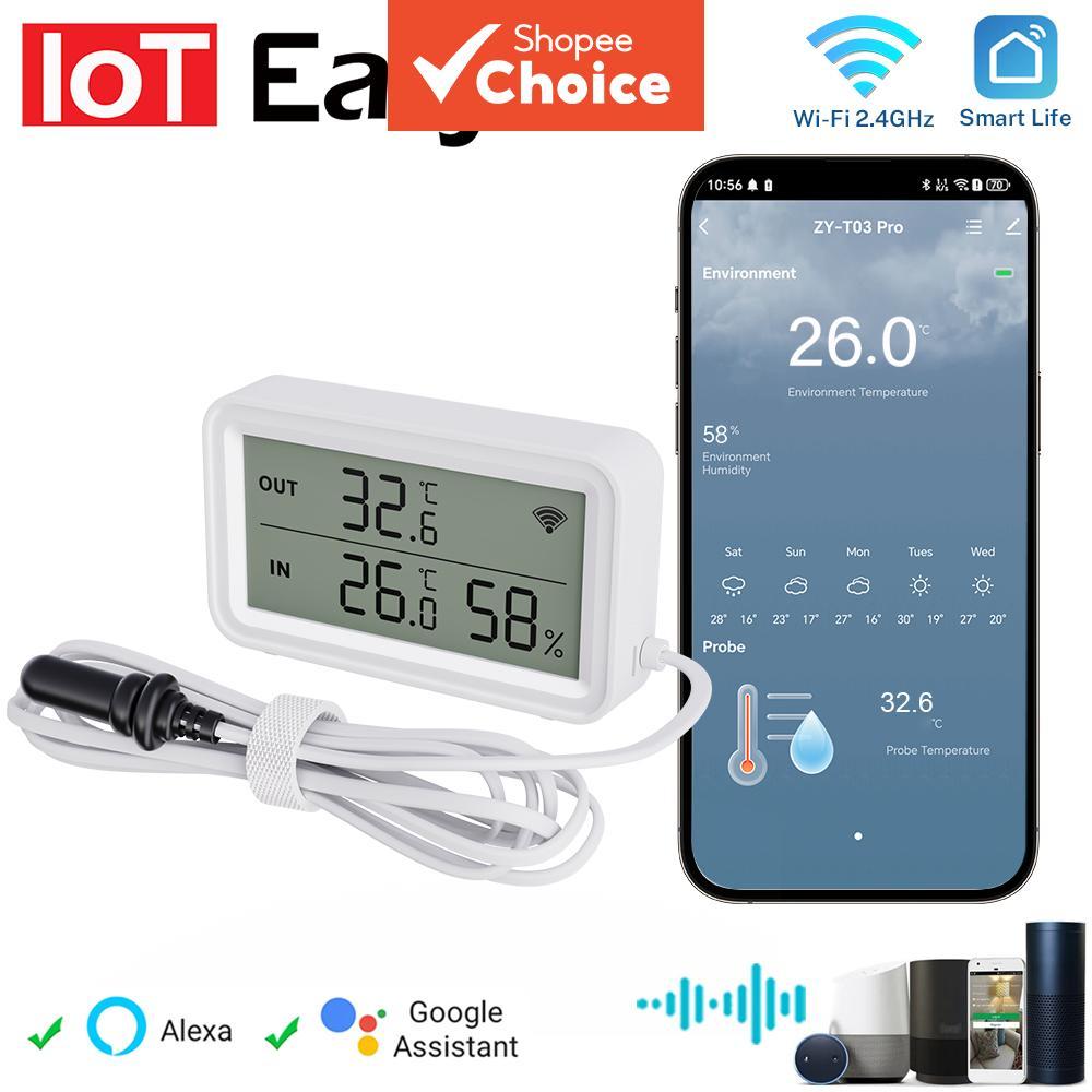 Para Tuya Wifi Sensor de Temperatura e Umidade Medidor Digital LCD Conveniente Trabalho Com Tuya Smart Life Google