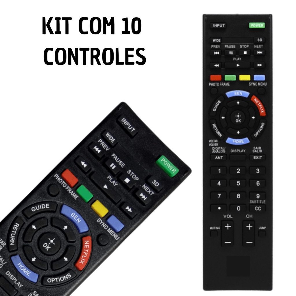 Kit 10 controles compatíveis tv lcd sony  kdl-46hx805 kdl-40hx755 kdl-55hx755