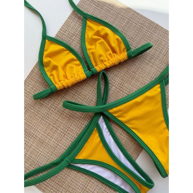 Biquini Brasil Fita Cortininha Bicolor Fio Dental Copa Bronze Marquinha Bikini Tendência Brasileiro