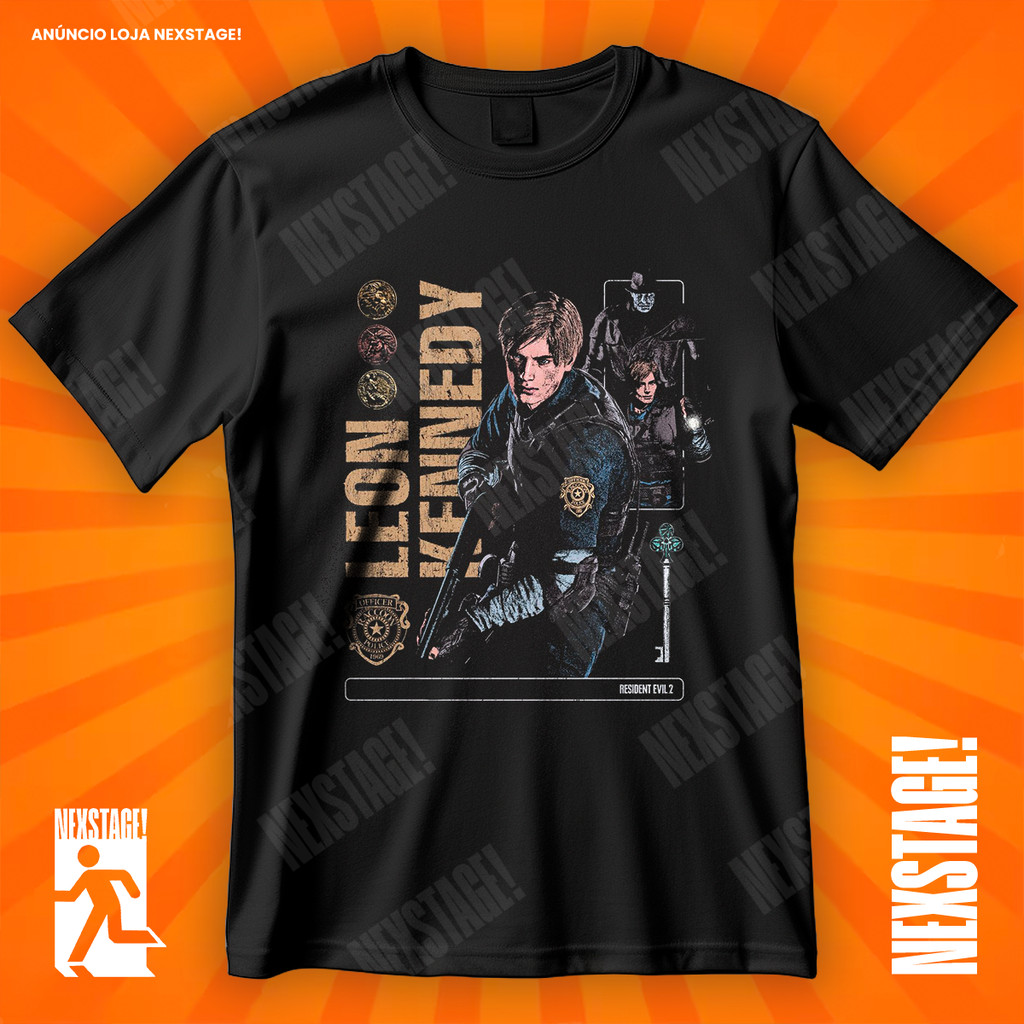 Camiseta Leon S. Kennedy Resident Evil Blusa De Jogo Games Geek Camisa 100% Algodão Adulto Plus Size Infantil