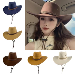 1PC Chapéu De Cowboy Vintage Para Mulheres E Homens Chapéus De Cowgirl Ocidental De Camurça Rodeio , Agricultura , Viage