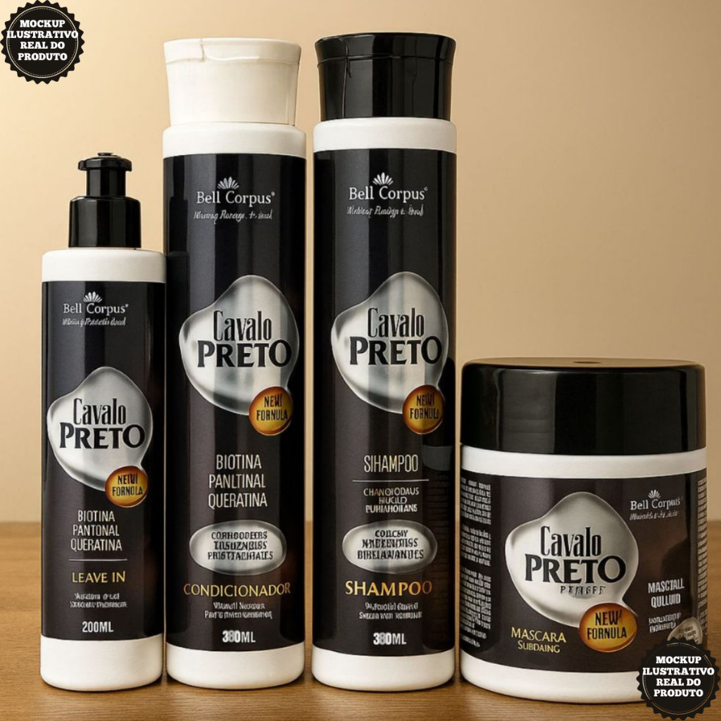 Kit Tratamento Capilar Shampoo e Condicionador Cavalo Preto Crescimento e Força 4 Itens Bell Corpus
