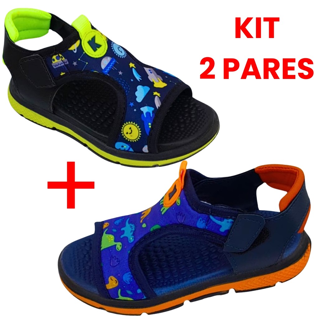 Kit 2 Pares Sandália Infantil Masculina Escolar Menino Fivela Presente Dia Criança Confortável em Oferta na Shopee