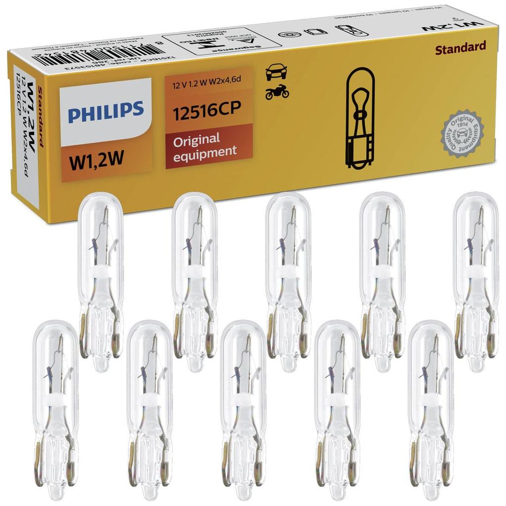 10 Lâmpada Philips Esmagada Base Vidro W1.2w 12v W2x4.6d em Oferta na Shopee