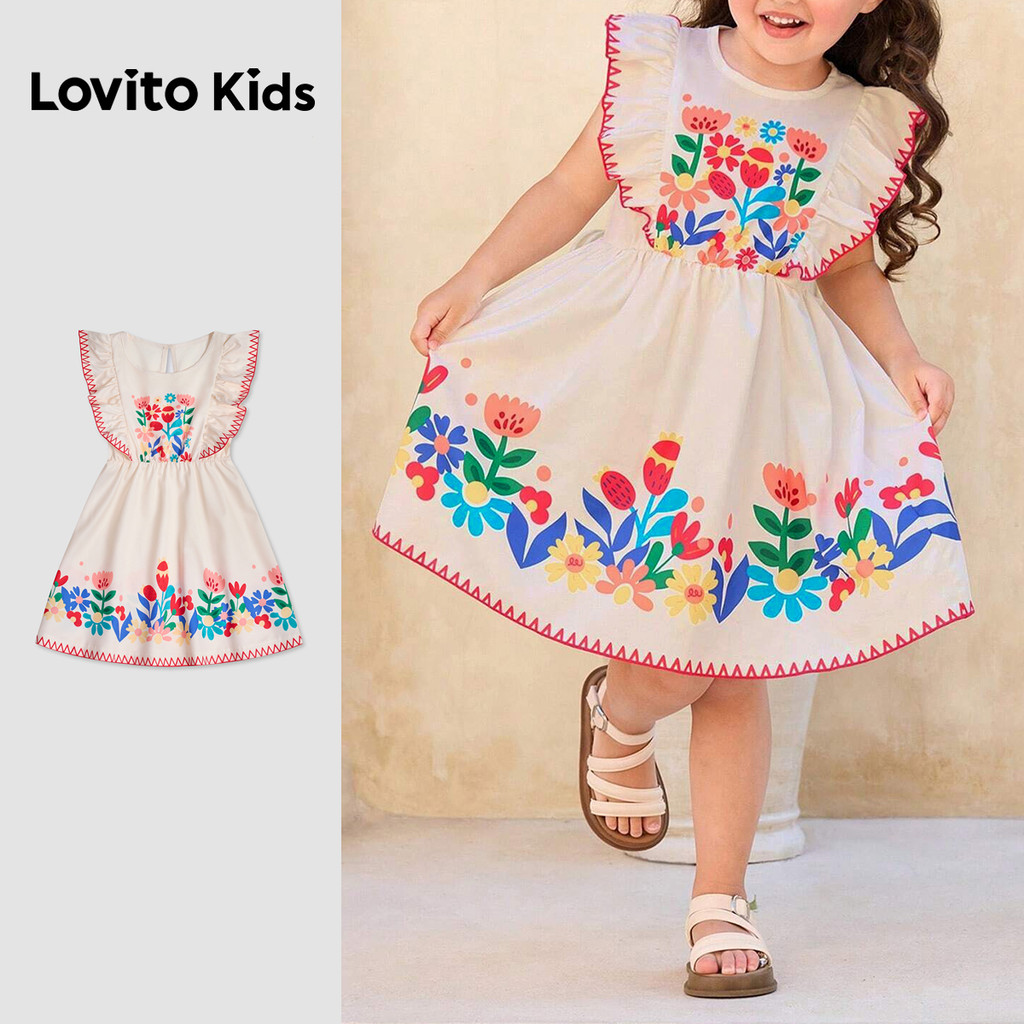 Lovito Kids  Vestido Boho com Babados Vestido Primavera/verão para Menina L180LD219 em Oferta na Shopee