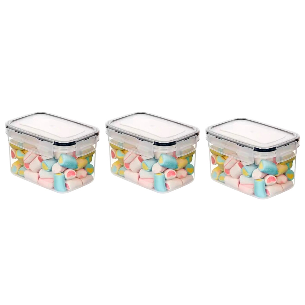 Kit 3 Pote Hermético Com Travas Empilhavel Alimentos Transparente Conserva Geladeira Biscoitos Porta Mantimentos