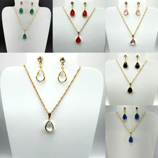 Conjunto de Brinco e Colar Gota Colorido Banhado a Ouro 18K, Delicada e Brilhant em Oferta na Shopee
