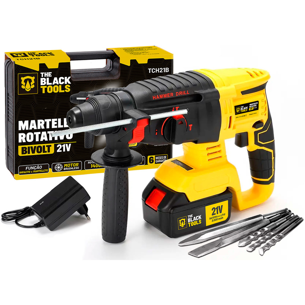 Martelete Rotativo Furadeira De Impacto Brushless A Bateria 21v Bivolt The Black Tools em Oferta na Shopee