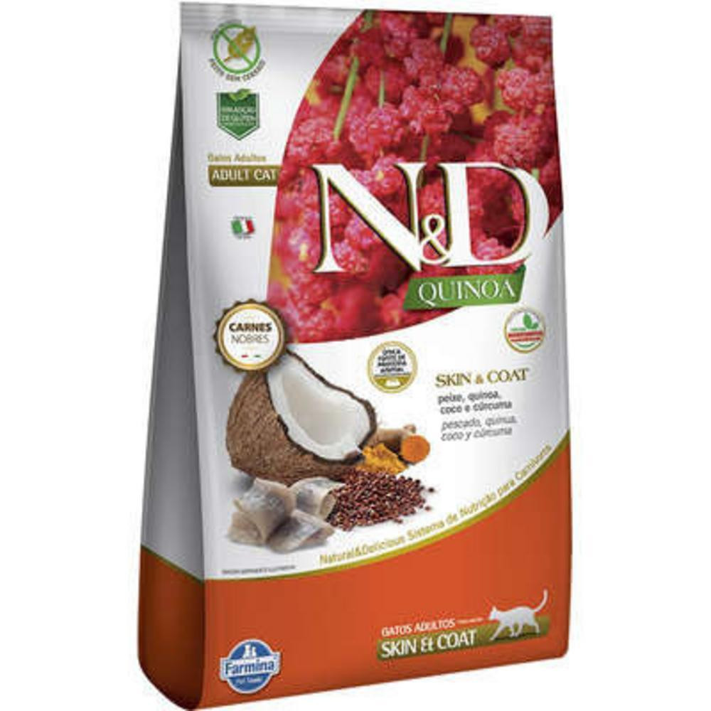 Pele e Pelo para Gatos Adultos de Todas as Raças Sabor Peixe 400g N&D Quinoa