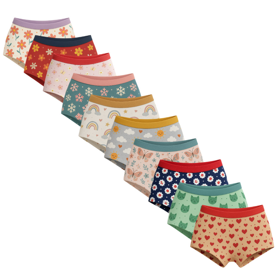 Kit 10 Calcinhas Boxer Infantil Menina Tecido Cotton Forro 100% Algodão Estampas Variadas Calcinha Box Para Crianças