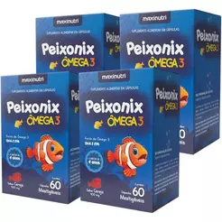 Kit 4x Ômega 3 Infantil Mastigável Sabor Cereja Peixonix 60 Cáps Maxinutri
