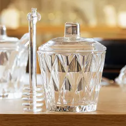 Meleira Diamond 11cm Cristal Lyor com Pegador para Mel Geleias Condimentos Mesa Posta Café Chá Decoração Elegante Bonita