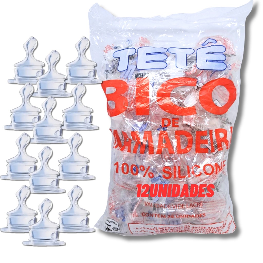 Bico de Mamadeira Ortodôntico Orto Pacote com 12 Unidades 100% Silicone Tetê